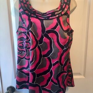 Ann Taylor Fuchsia, Navy & Gray Patterned Top